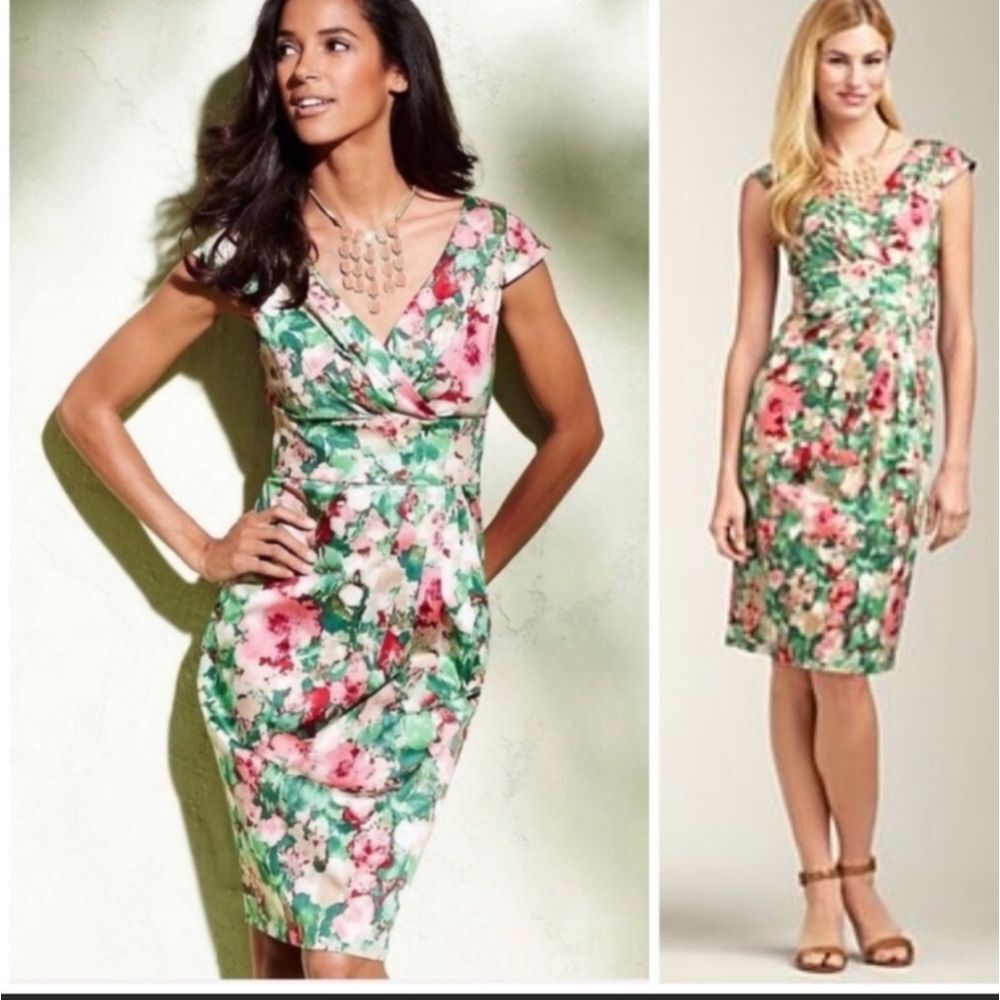 TALBOTS watercolor floral tie back sheath dress NWT Women's Size 2 Petite